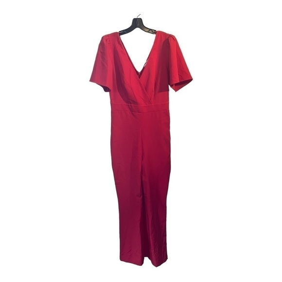 socialite Deep Surplice Neck Flutter Sleeve Jumpsuit - Picture 2 of 14